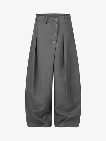Button Placket Baggy Barrel Pants
