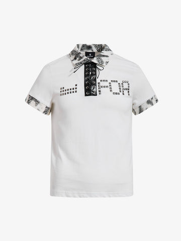 Cotton Polo Shirt with Leopard Print Collar & Cuff Detail
