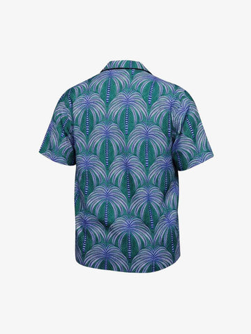 Teal Palm Leaves Camp Collar Boxy Shirt 