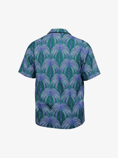Teal Palm Leaves Camp Collar Boxy Shirt 