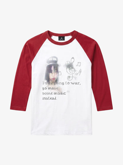 Musical Note Rhinestone Graphic 5/8 Raglan Sleeve Top
