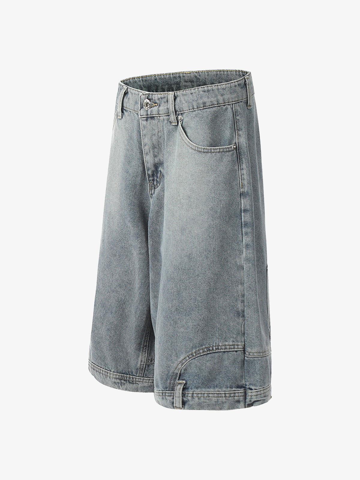 Denim Wide Leg Shorts with Skeleton Logo Embroidery and Patch Detail 