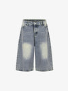 Rhinestone Distressed Denim Bermuda Shorts – Wide-Leg Cotton Streetwear Shorts