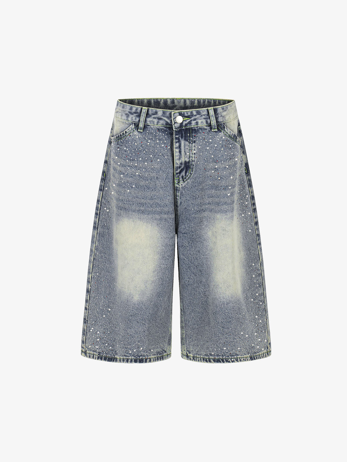 Strassbesetzte Bermuda-Shorts aus Denim im Used-Look