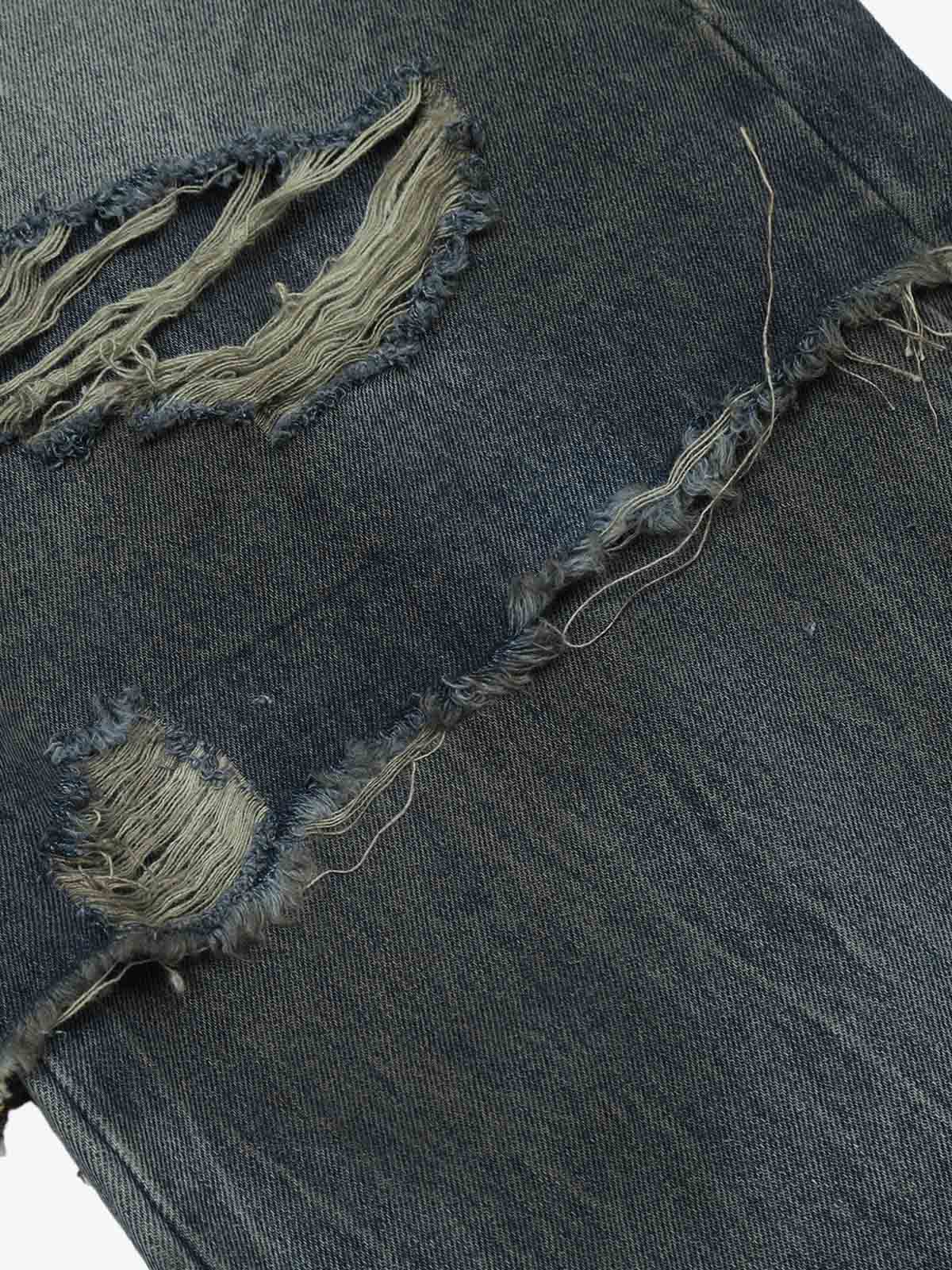 Layered Ripped Straight-Leg Jeans