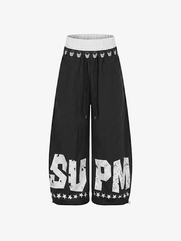Layered Skull-Graphic Track Pants