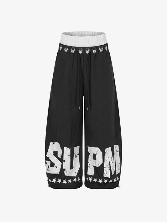 Layered Skull-Graphic Track Pants