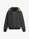 Thesupermade Detachable Fur Collar Striped Hooded Sweatshirt 