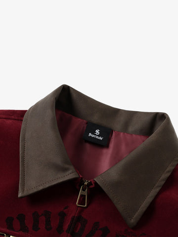 Distressed Graphic Patchwork Suede Work Jacket