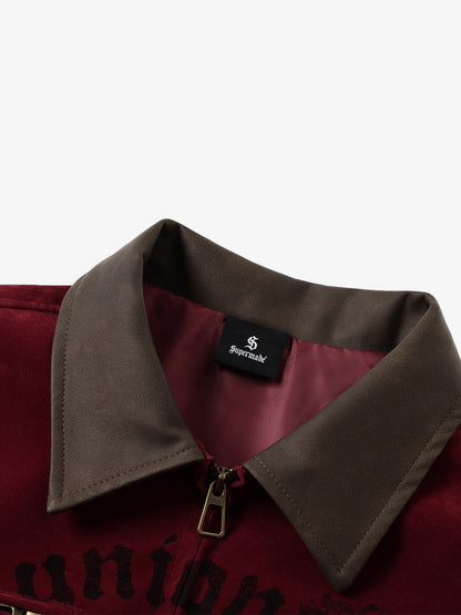 Distressed Graphic Patchwork Suede Work Jacket