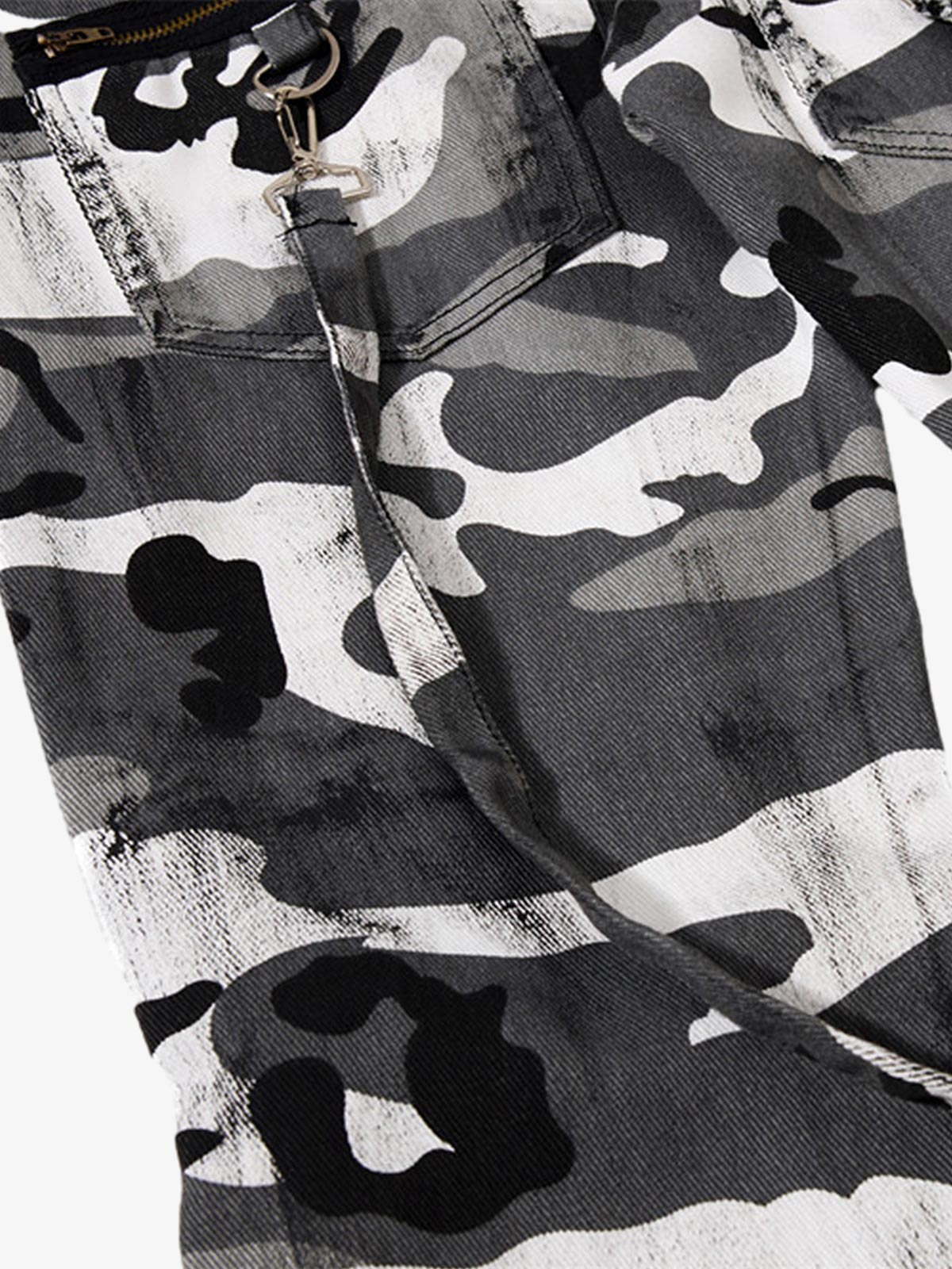 Camo Patchwork Eyelet Strap Flared Jeans