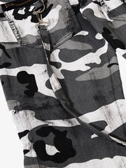 Camo Patchwork Eyelet Strap Flared Jeans