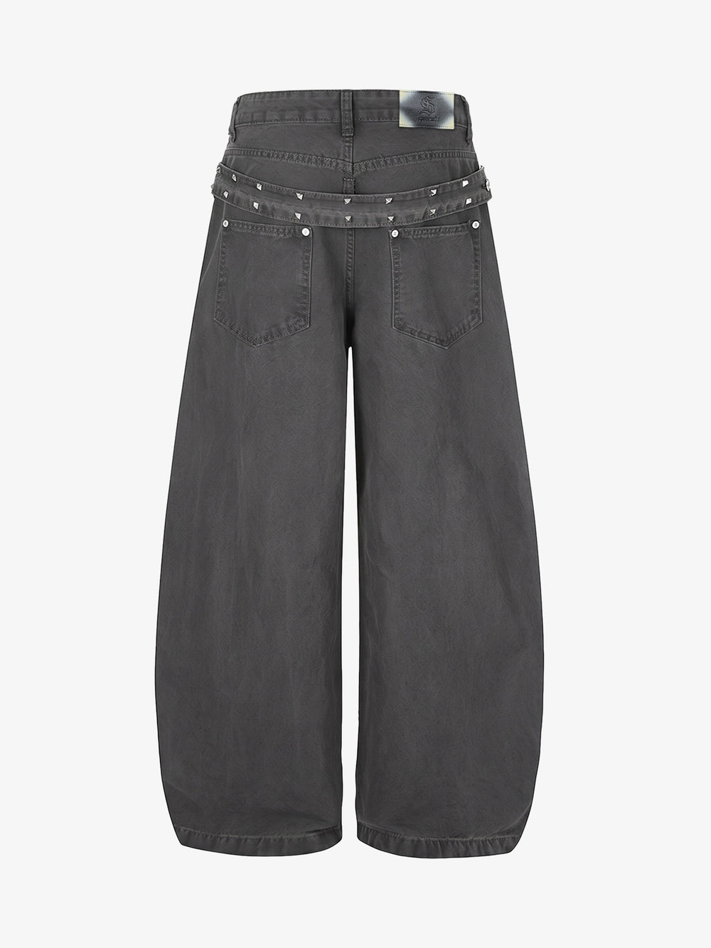 Studded Belt Curved-Leg Jeans