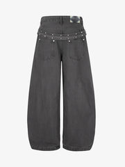 Studded Belt Curved-Leg Jeans
