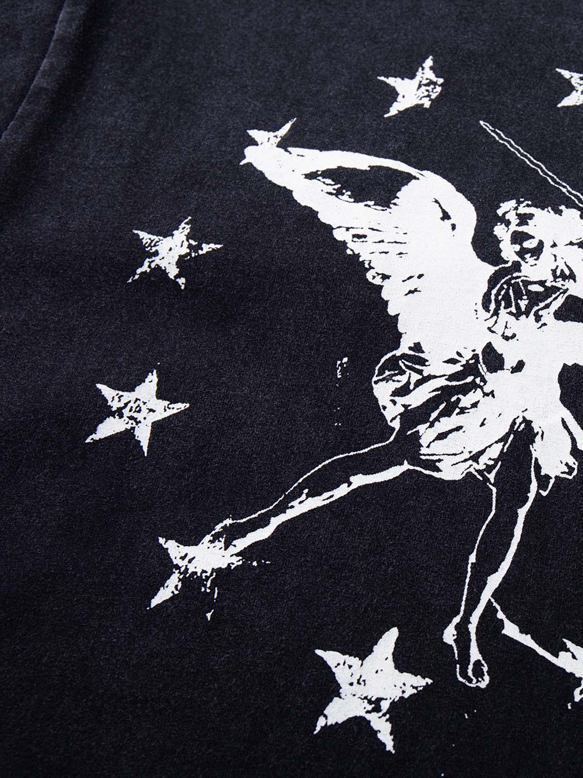 Distressed Angel Print Layered Striped Long Sleeve Tee