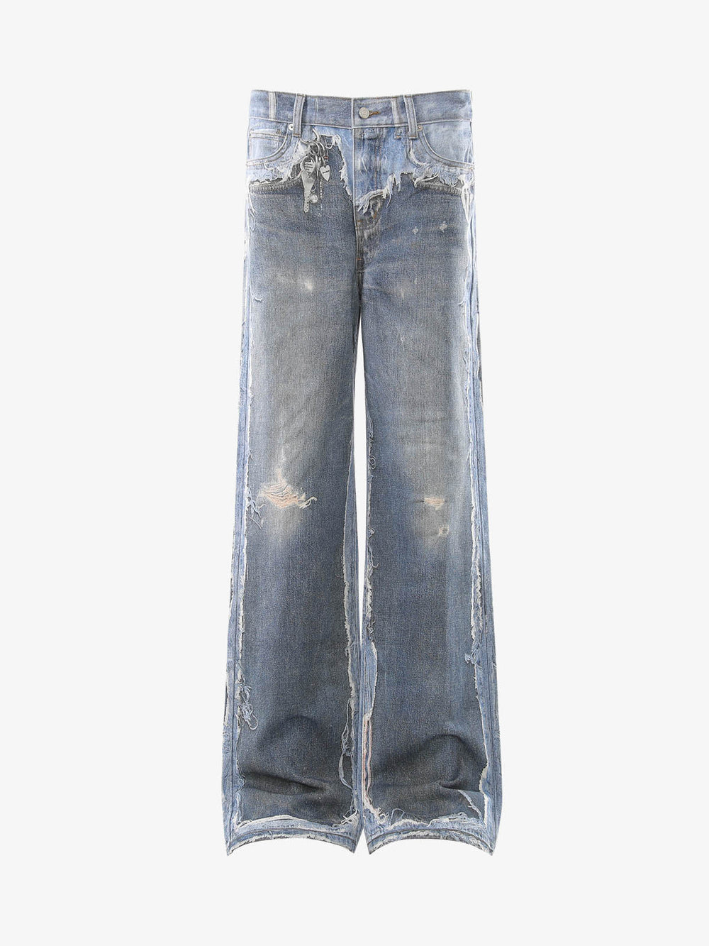 Vintage Distressed Print Wide Leg Jeans 