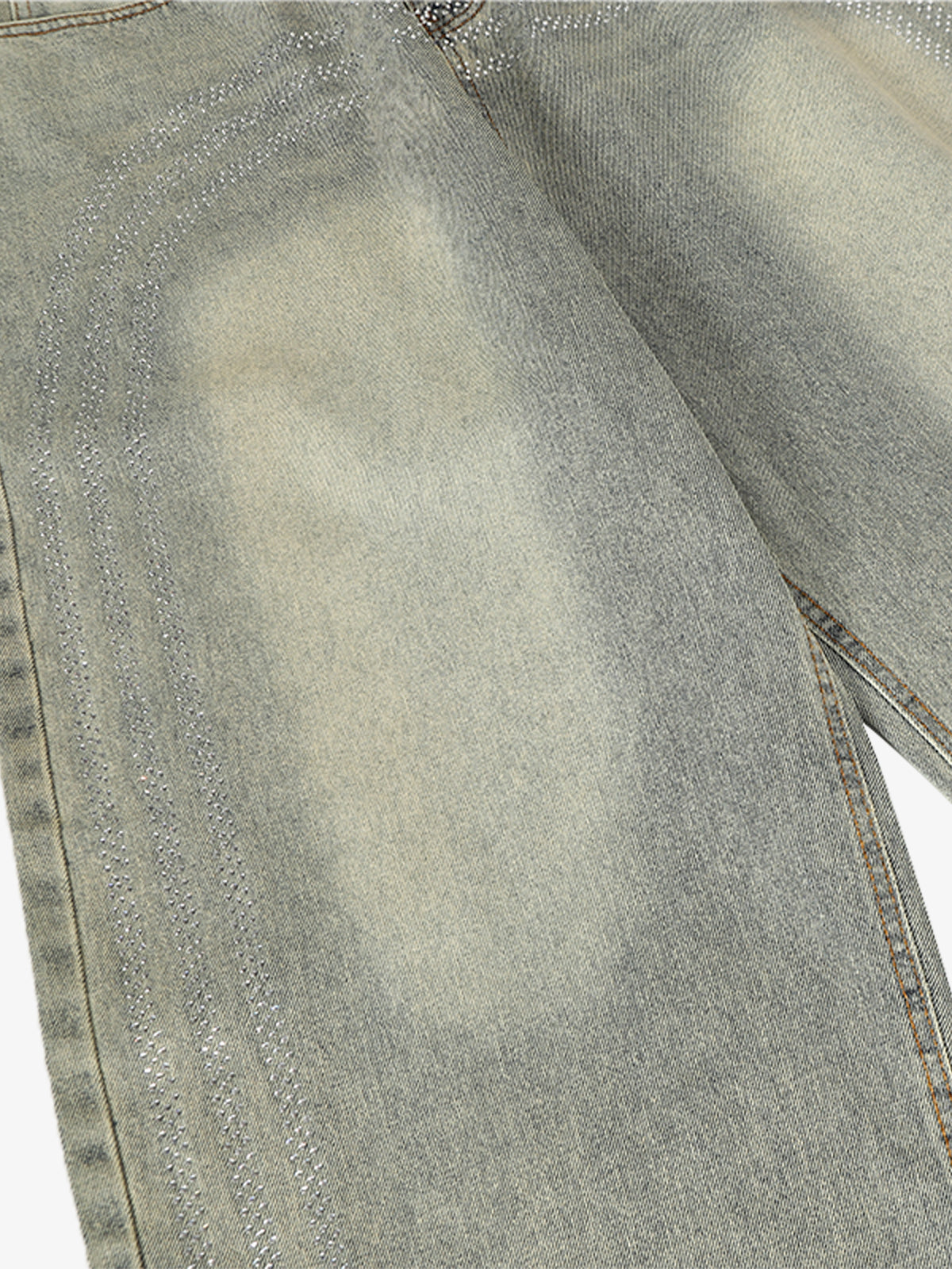 Retro Denim Rhinestone Striped Baggy Jeans 