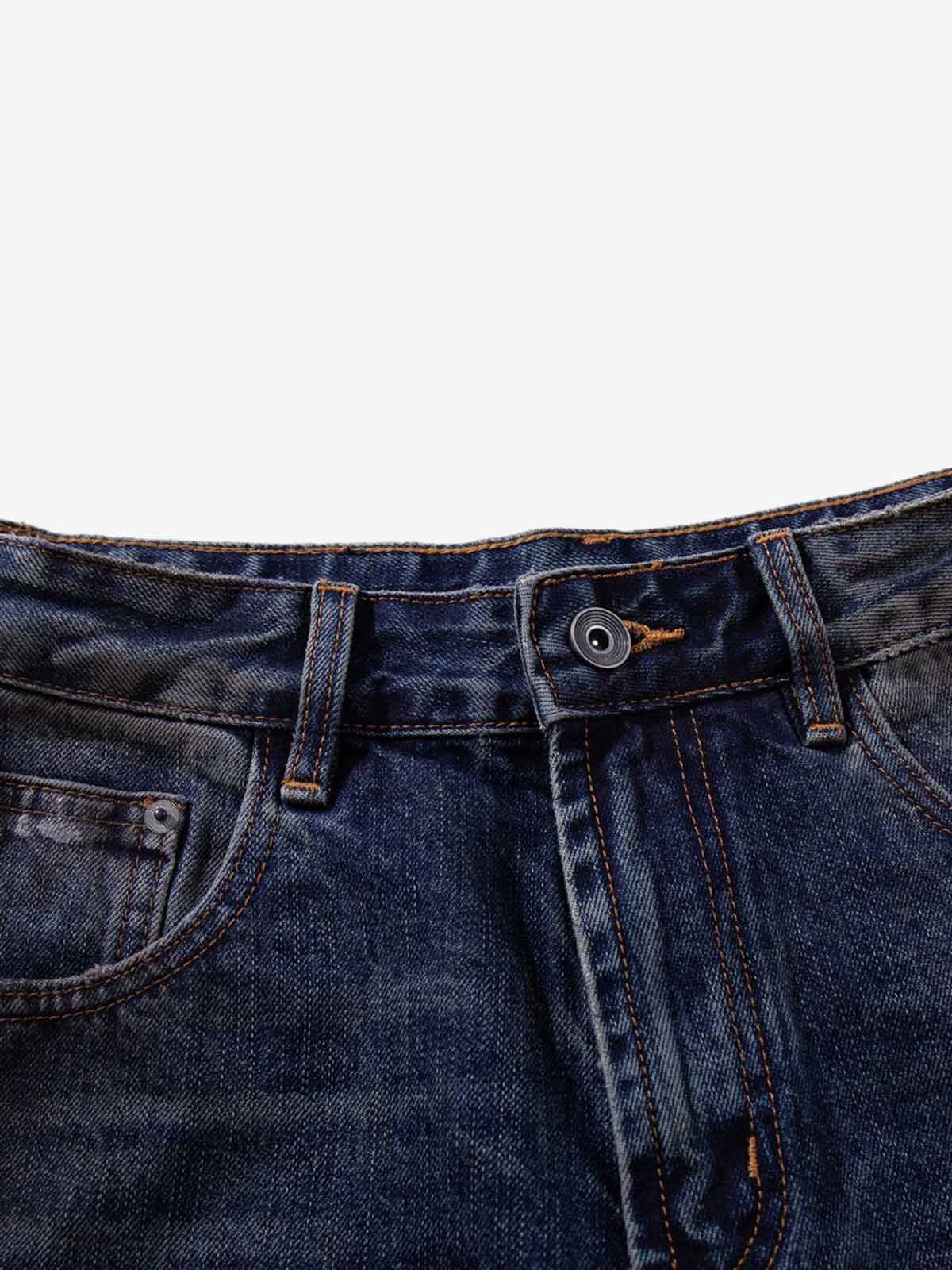 Wide-Leg Denim Jeans with Unique Zipper Design and Graffiti Artwork 