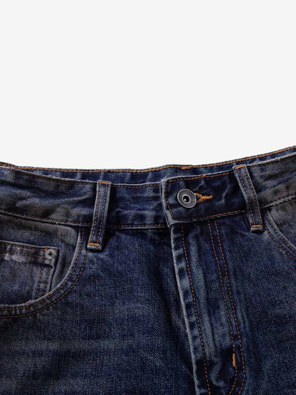 Wide-Leg Denim Jeans with Unique Zipper Design and Graffiti Artwork 