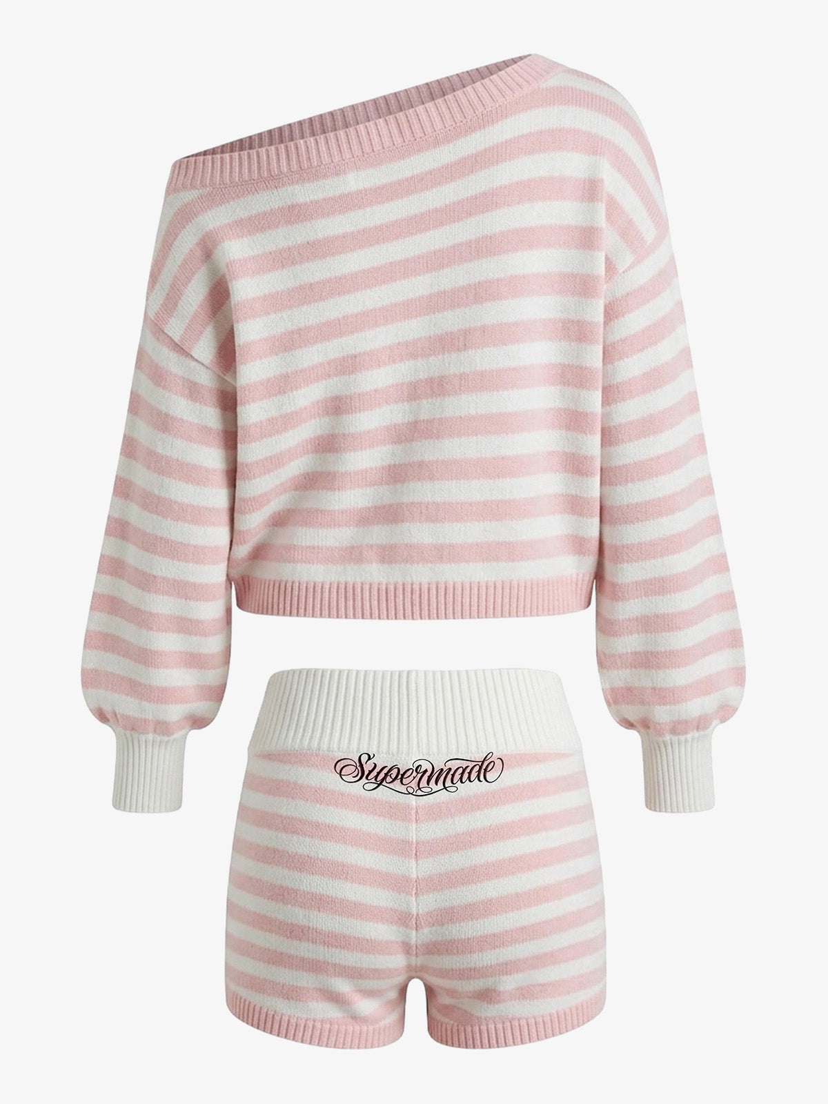 Scorpion Embroidered Off-Shoulder Striped Knit Set