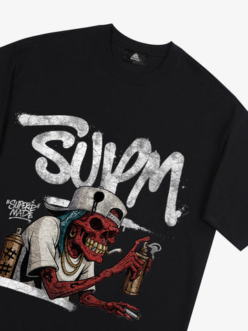 Street Trendy Skull Spray-Paint Graffiti Master T-Shirt 