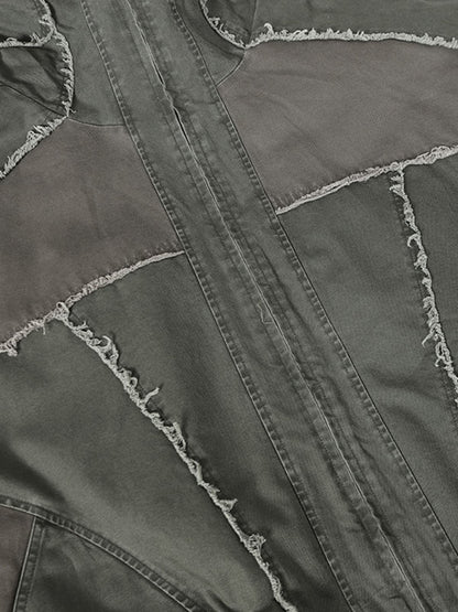 Retro Workwear Patchwork Hooded Utility Jacket 