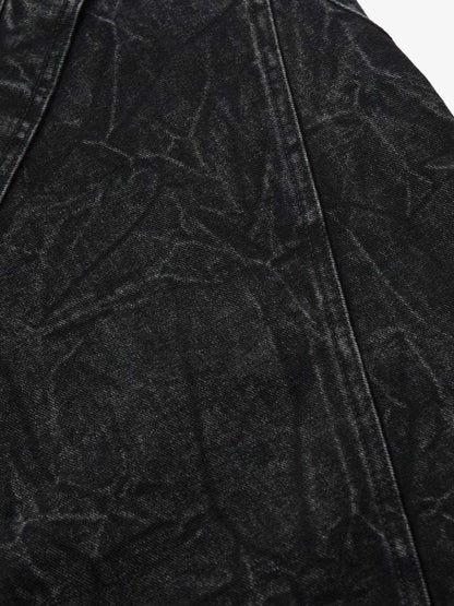 High-Waisted Wide-Leg Denim Pants with Unique Geometric Design 