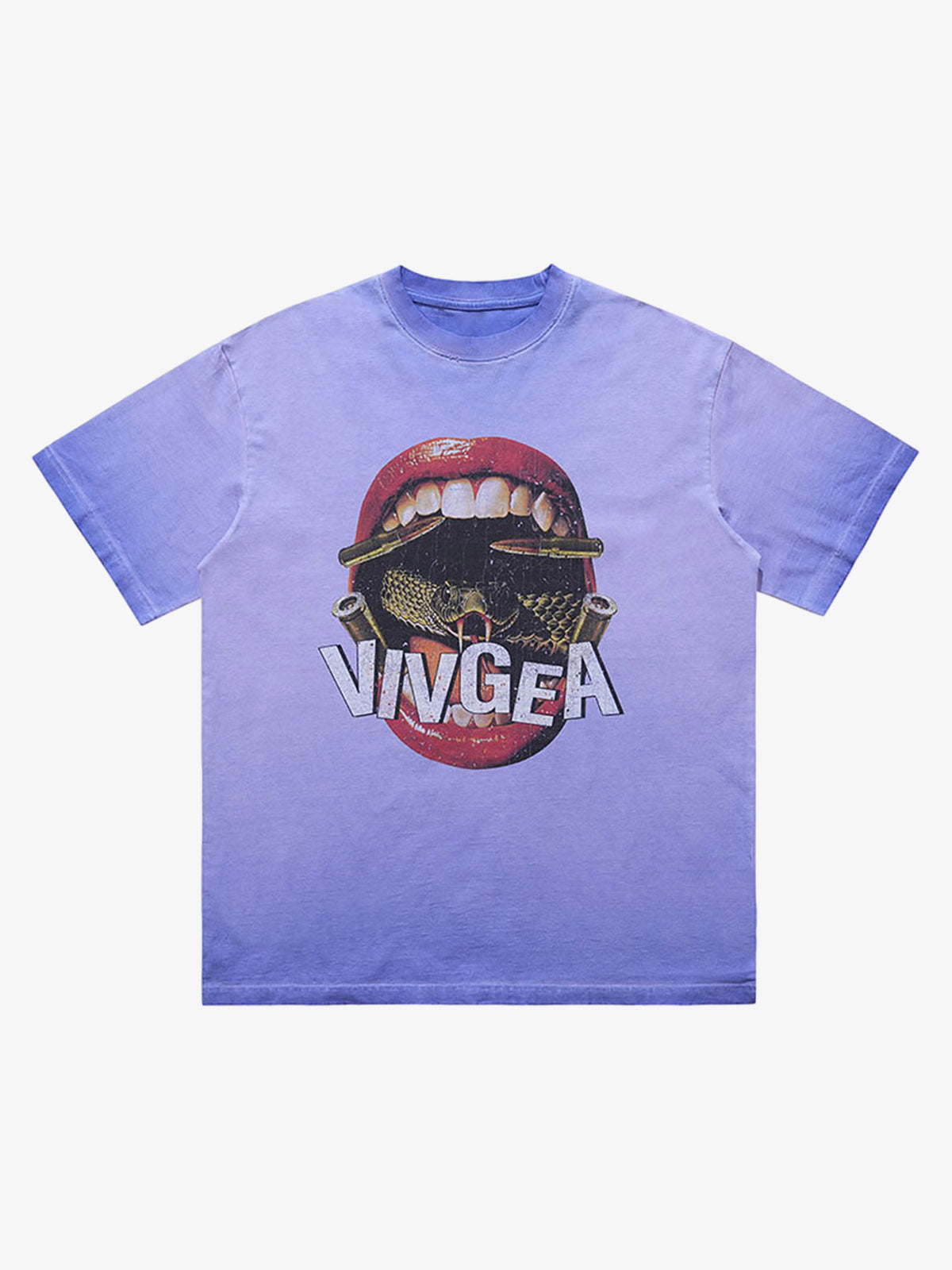 Retro Distressed Snake Scorpion Lips Print T-shirt 