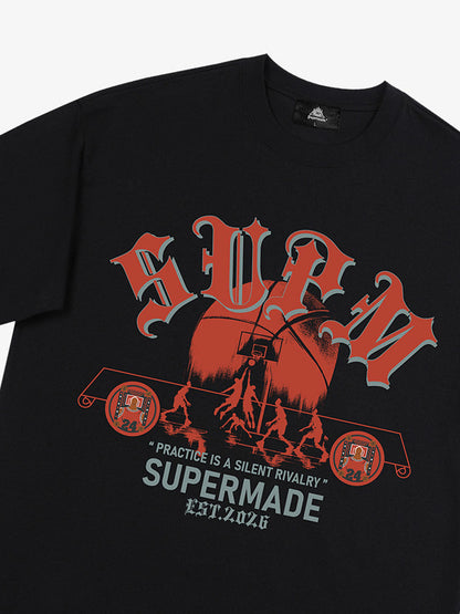 thesupermade-Cotton Basketball Graphic T-Shirt with "Practice Is A Silent Rivalry" Print and Oversized Fit 