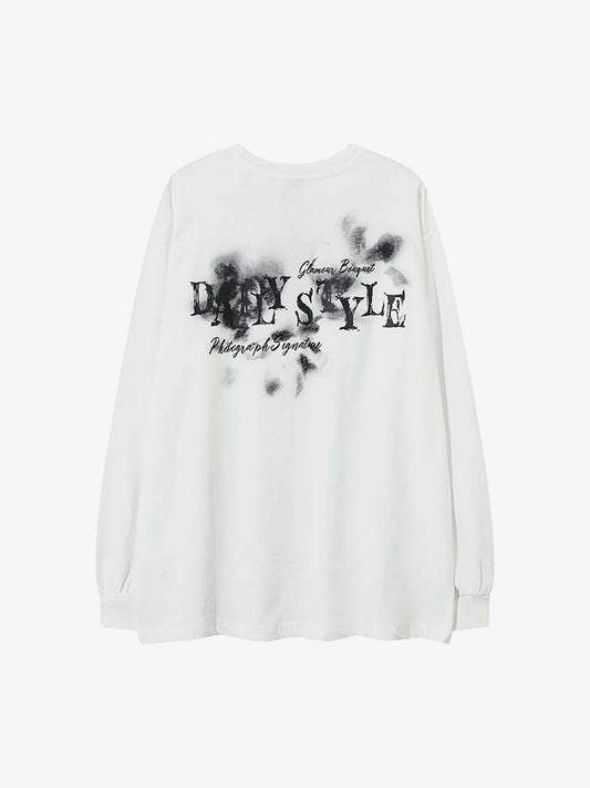 Butterfly Letters Printed Round Neck Long Sleeve T-shirt 