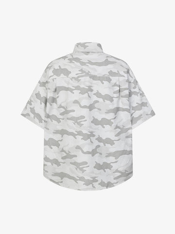 Light Grey Tactical Camo Pleated Denim Shirt 