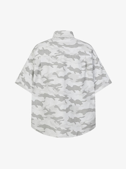 Light Grey Tactical Camo Pleated Denim Shirt 