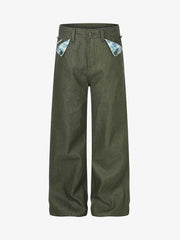 Button Detail Patchwork Jeans