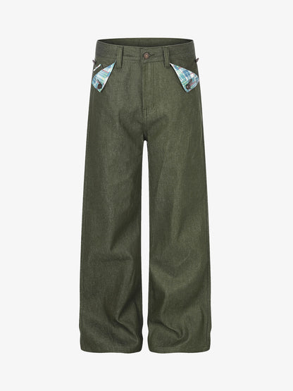 Button Detail Patchwork Jeans