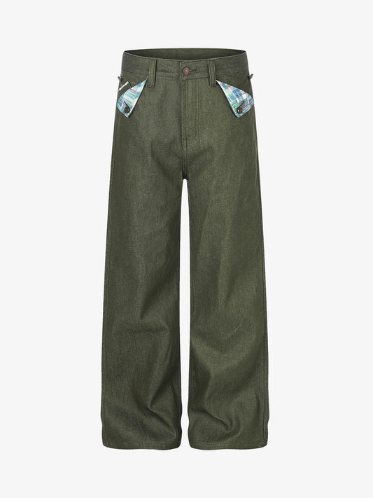 Button Detail Patchwork Jeans