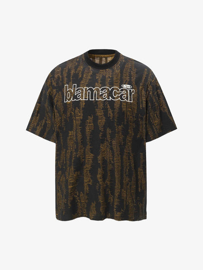 Distressed Letter Embroidered Short-sleeved T-shirt 