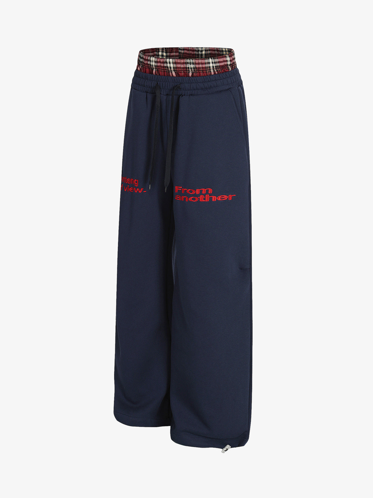 Wide-Leg Lounge Pants with Plaid Waistband and Stylish Lettering 