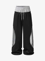 Layered Double-Waistband Wide-Leg Sweatpants 