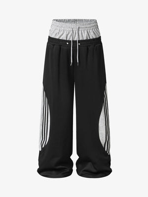 Layered Double-Waistband Wide-Leg Sweatpants 
