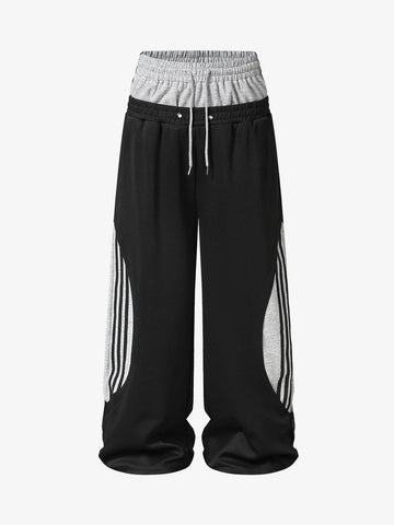 Layered Double-Waistband Wide-Leg Sweatpants 