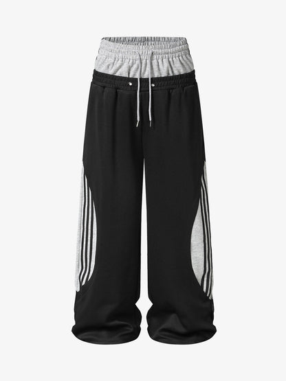 Layered Double-Waistband Wide-Leg Sweatpants 