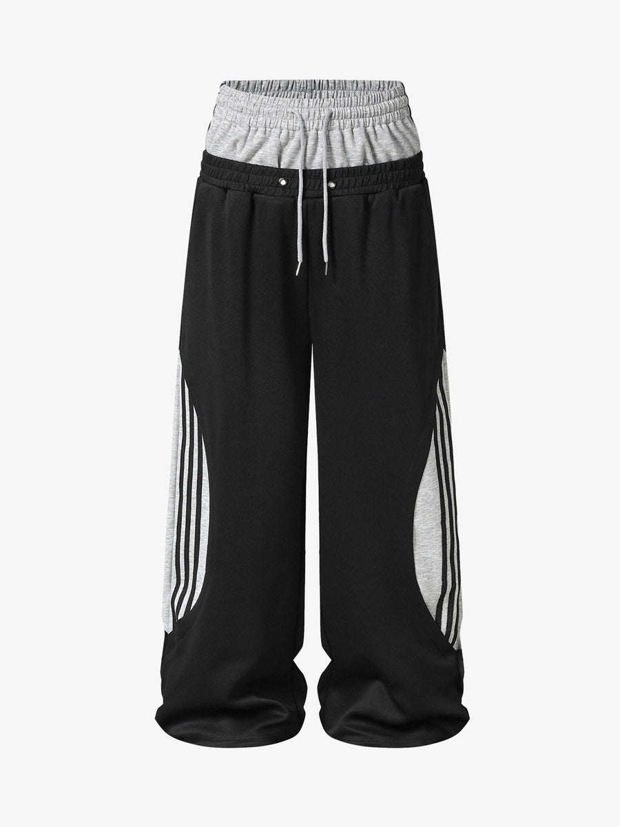 Layered Double-Waistband Wide-Leg Sweatpants 