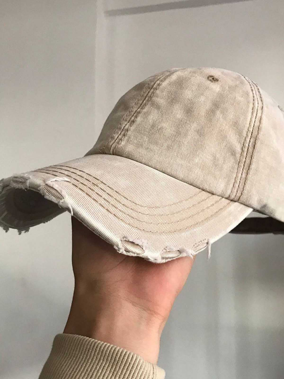 Washed Distressed Frayed Brim Baseball Cap 