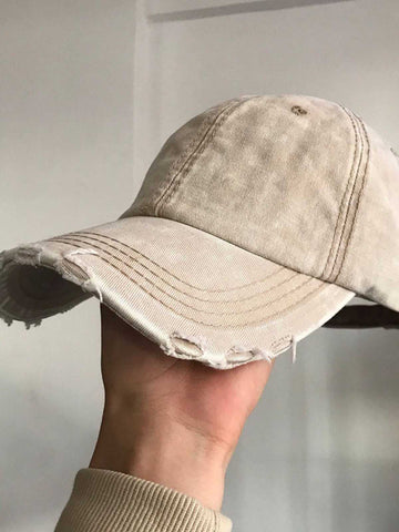 Washed Distressed Frayed Brim Baseball Cap 