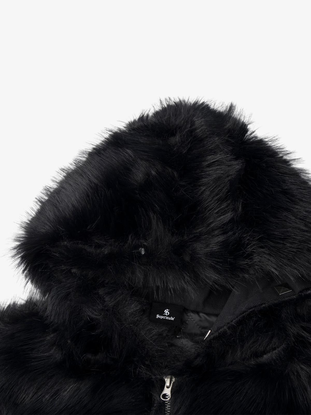 Cross Detail Faux-Fur Coat