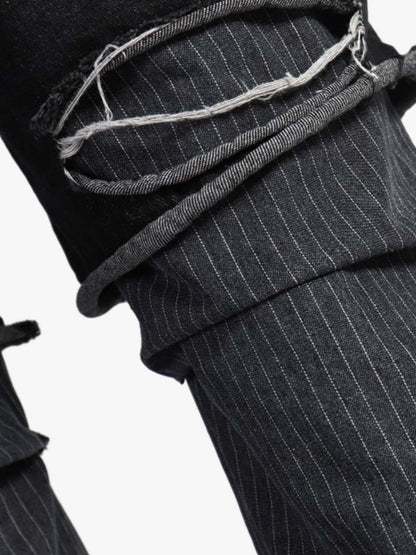 Denim Ripped Layered Flare Pants with Distressed Details 