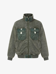 Washed Multi-Pocket Mock-Neck Workwear Jacket