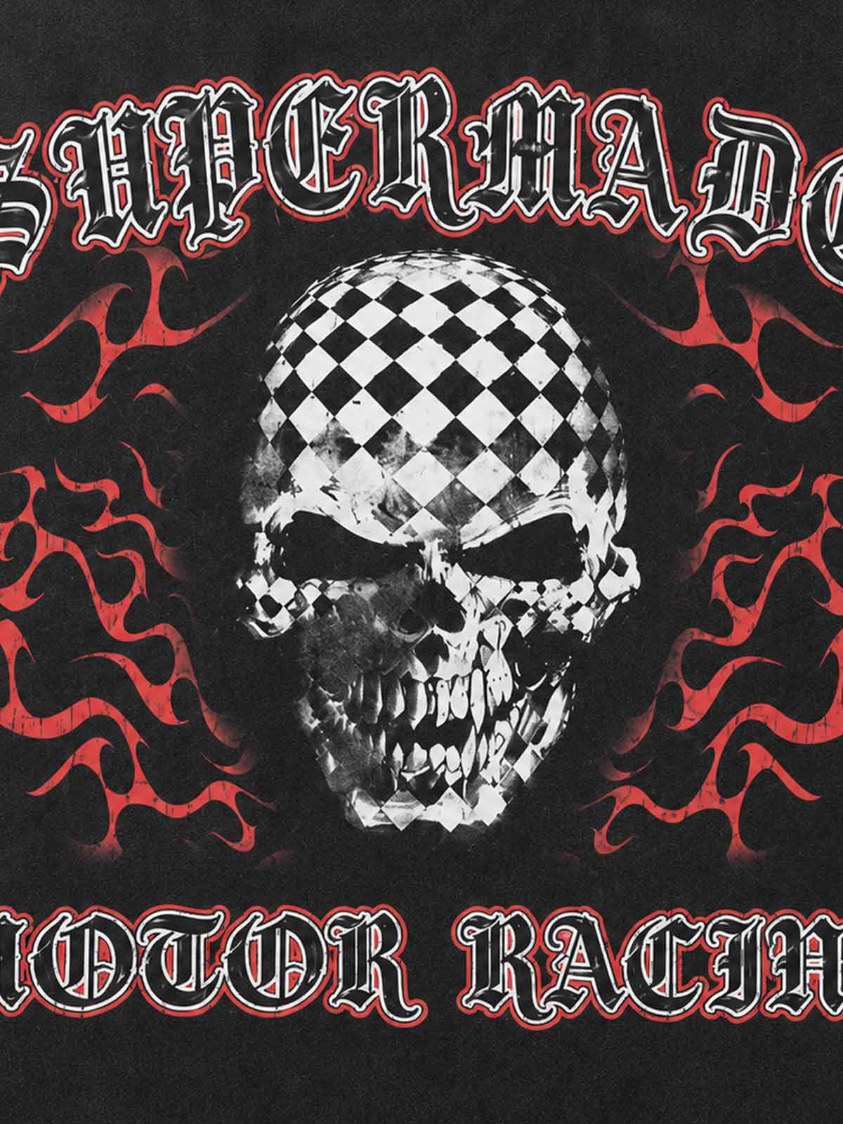 Skull Flame Checkerboard Graphic Washed Long Sleeve Tee