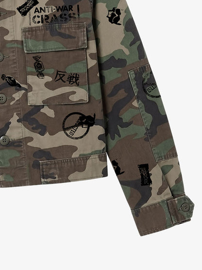 Anti-War Graphic Camo Jacket