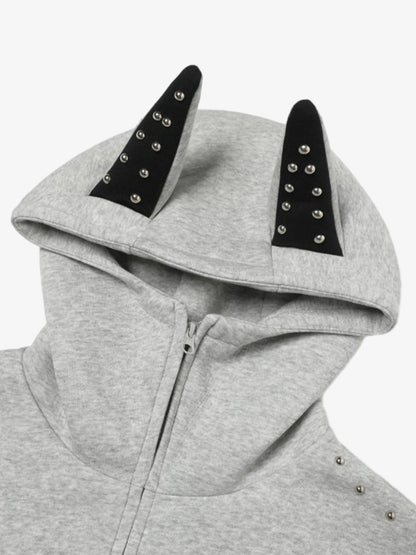 Stylish Studded Hoodie with Unique Cat Ear Design for Women 